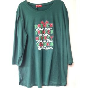 Yuletide Traditions Reindeer names Christmas  3/4 sleeve Shirt   Size 2X  NWT
